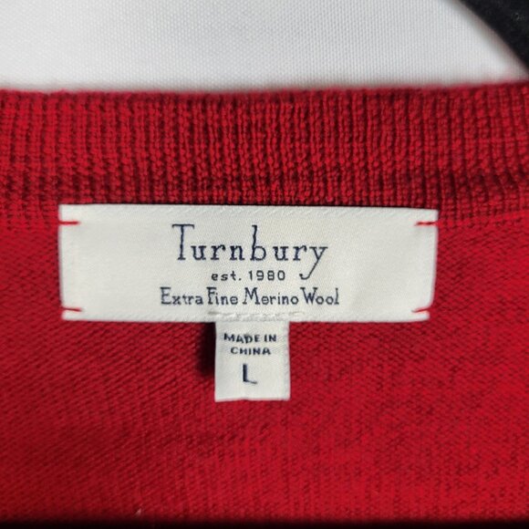 Turnbury Merino Wool Sweater Men's Large Red V Neck Warm Cabincore Preppy - Picture 3 of 8